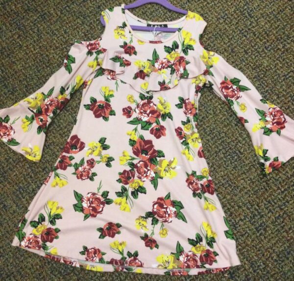 Girl's Floral Cold-Shoulder Dress