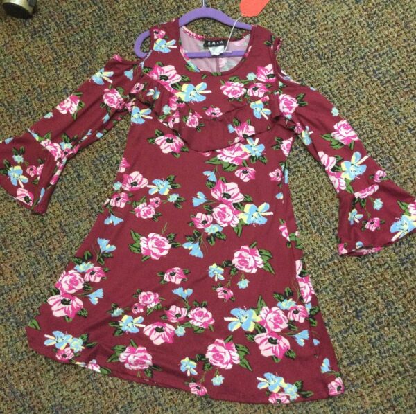 Girl's Floral Cold-Shoulder Dress - Image 2