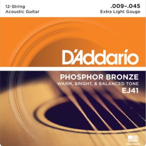 D'Addario Phosphor Bronze Extra Light Gauge Guitar Strings for 12-String Guitar