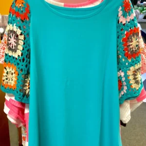 Women's Turquoise Crochet Blouse