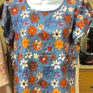 Women's Blue Floral Scrub Top