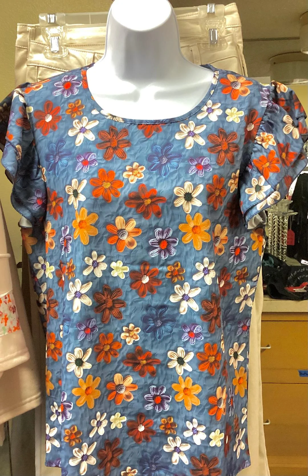 Women's Blue Floral Scrub Top