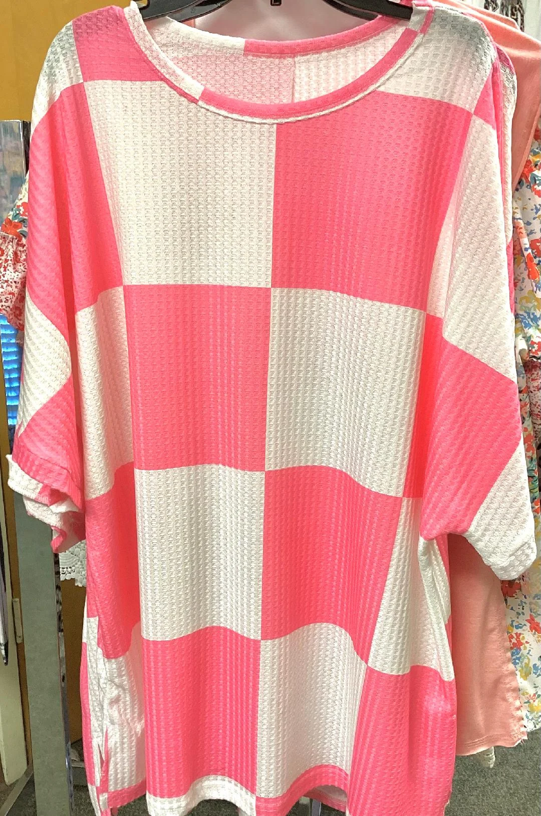 Pink Check Oversized Tee