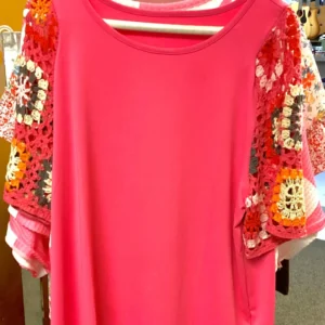 Women's Pink Crochet Sleeve Blouse